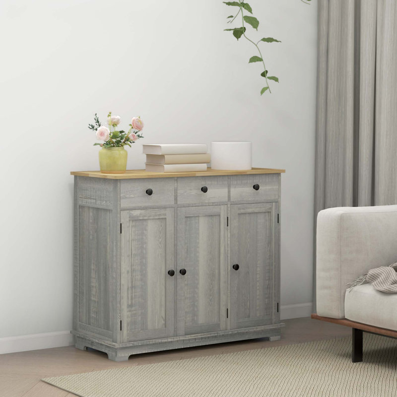 Buffet avec comptoir en bois massif, Gris clair