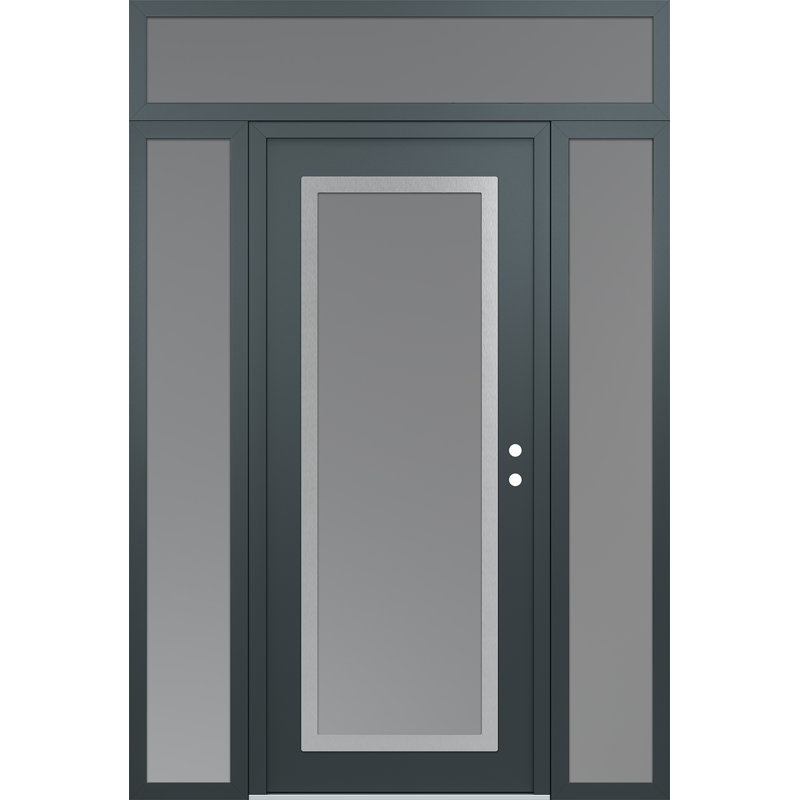 Panneau d'entrée en acier argenté anthracite / anthracite avec panneau latéral et porte d'entrée pré-suspendue à traverse