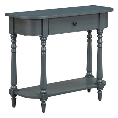 Retro Corner-curved Console Table with Top Drawer and Open Shelf for Living Room and Entryway (White+Beige) by Canora Grey