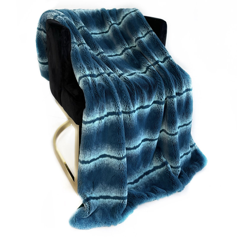 Couverture Fluffy Fields, Bleu sarcelle / noir, L 36 po x L 60 po