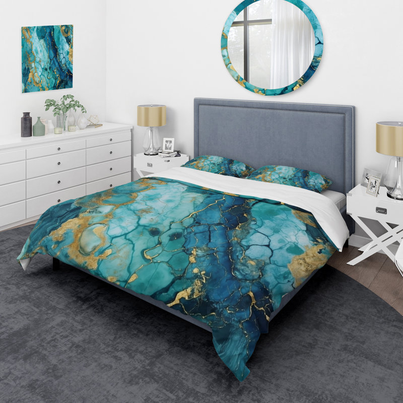 Ensemble de housse de couette abstrait turquoise, Housse de couette très grand et 2 très grandes t