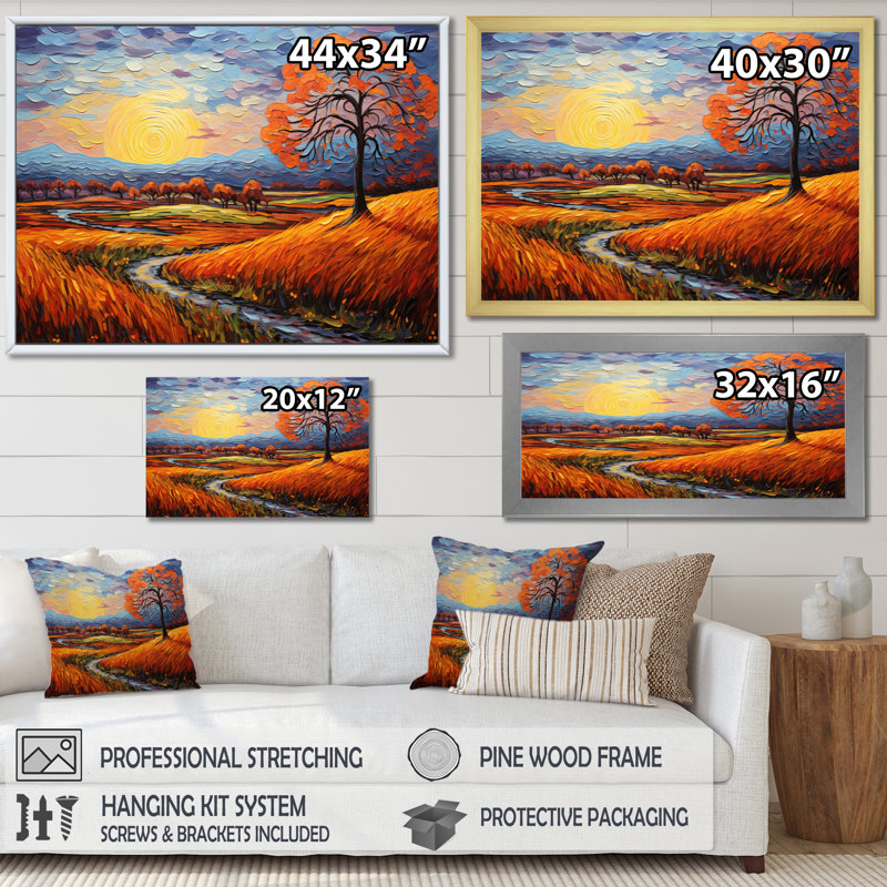 Vangogh Autumn Path II, H 12 po x l 20 po x P 1 po, Cadre flottant blanc