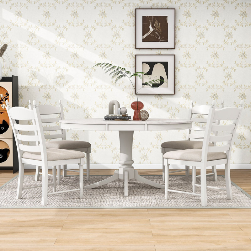 Afreena 4 - Person Extendable Dining Set, Antique White, Antique White, Antique White
