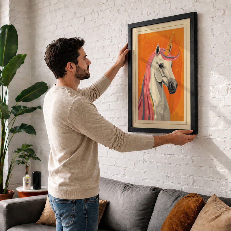 Modernist Horse Head Geometric - Framed Print, Oak, A4 - 29.7 x 21.0 cm