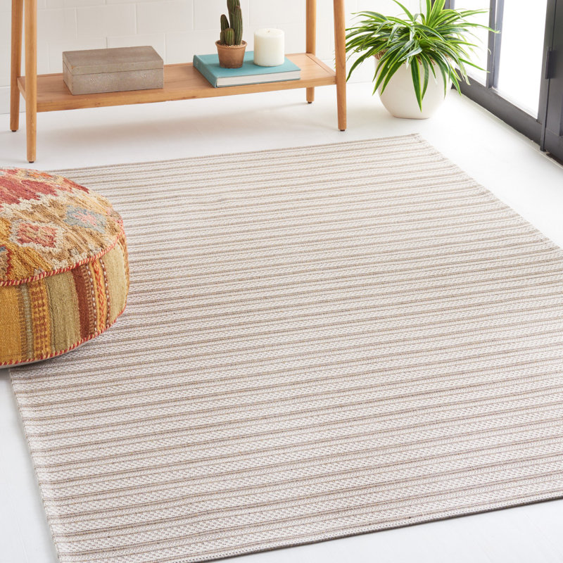 Handmade Taupe & Cream Wool Stripe Rug 5' x 7' - Reversible and Easy Care