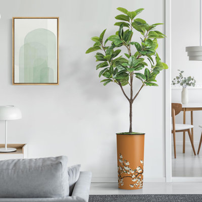 Arbre artificiel en fauve gris avec aquarelle abstraite pot de magnolia