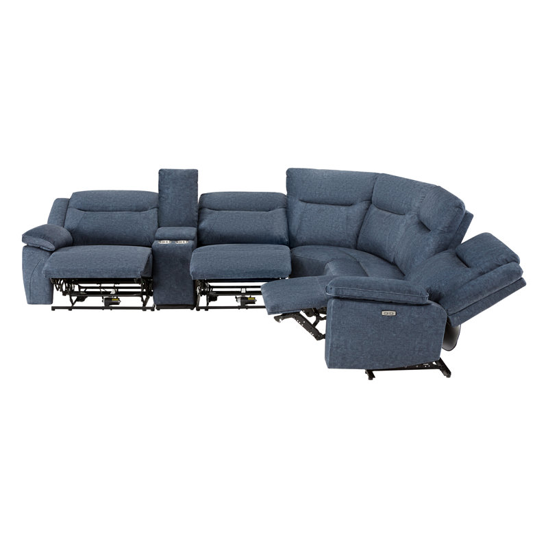 Jagger Velvet Power Reclining Sectional with USB Ports , Argo Denim Velvet