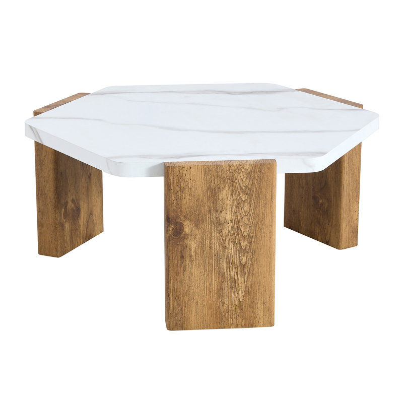 31-Inch Modern-Style Hexagonal Coffee Table, With White Marble Surface