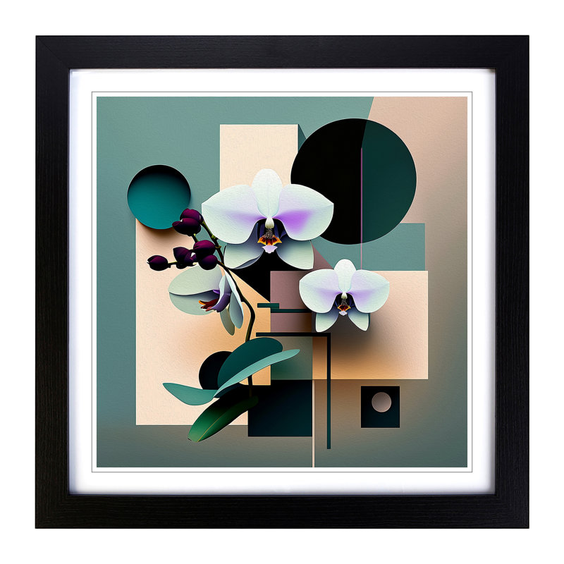 Orchid Flower Suprematism - Framed Print, Black