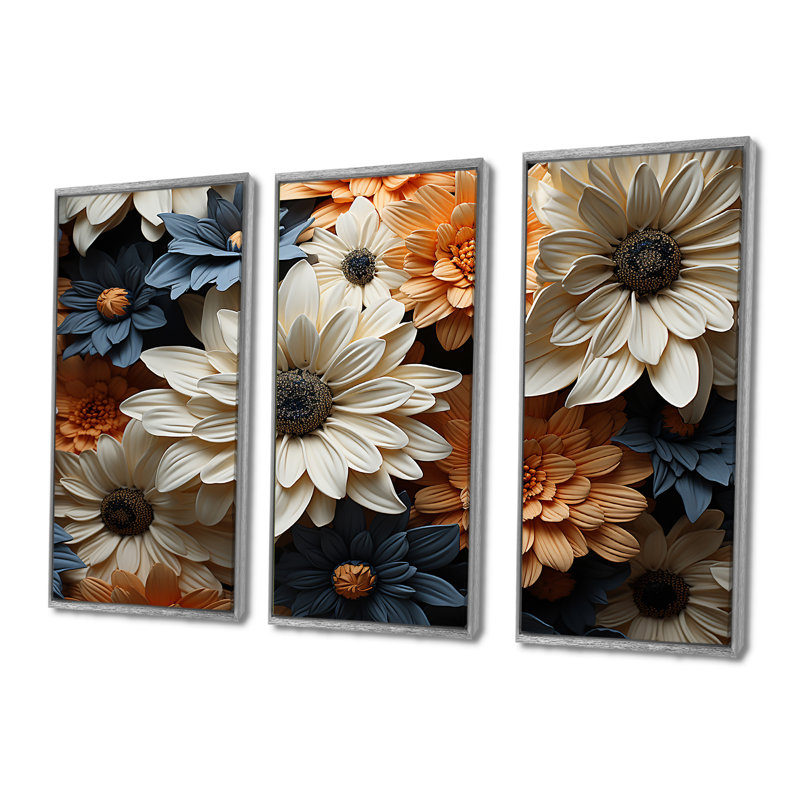 «White and Orange Daisy Florescence Radiance» - ensemble d'art mural marguerites, H 28 po x l 36 po x P 1 po