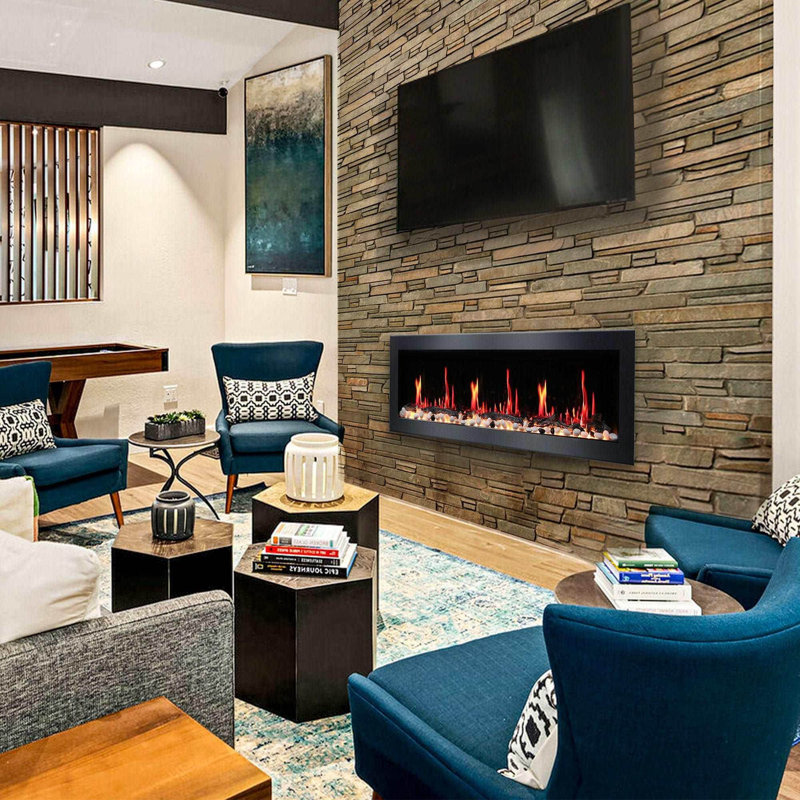 Foyer électrique intelligent 58 "ZEF58V de Latitude Liedeer Homes | Fixation murale et encastrée ultra-mince | HD multi-flammes, bûches respirantes et roches de glace pilée, contrôle de l'application