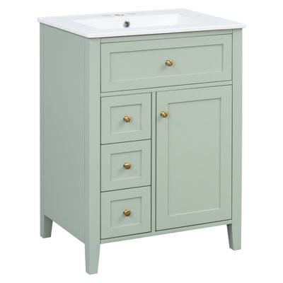 Vaimi 24" White Bathroom Vanity With Sink, MDF & Rubberwood Construction