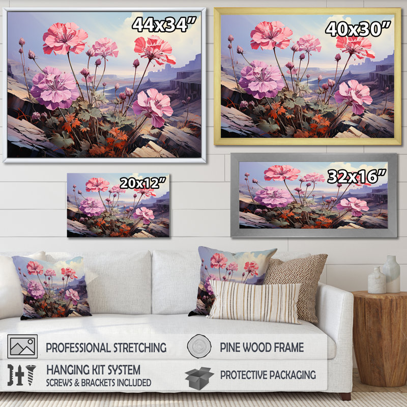 «Mountain Geraniums Flower Blossom», reproduction sur toile, Cadre flottant noir, H 16 po x l 32 po