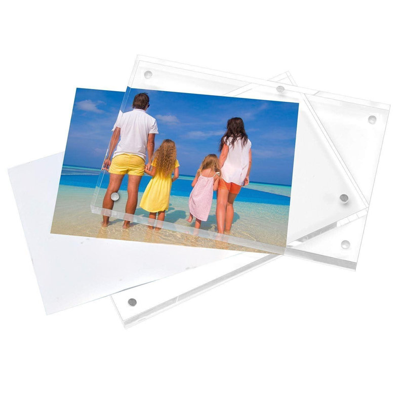 Acrylic Picture Frame 4X6,Clear Freestanding Double Sided 20Mm Thickness Frameless Magnetic Photo Frames Desktop Display With Gift Box Package(5 Pack)