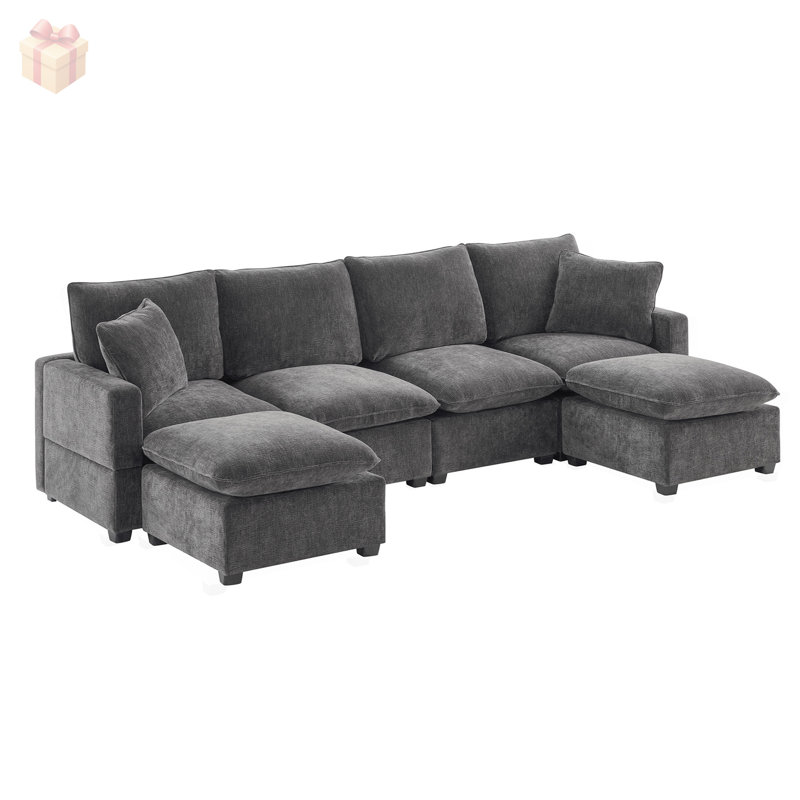 Canapé modulaire en chenille avec assise personnalisable, structure durable et coussins en mousse haute densité confortables