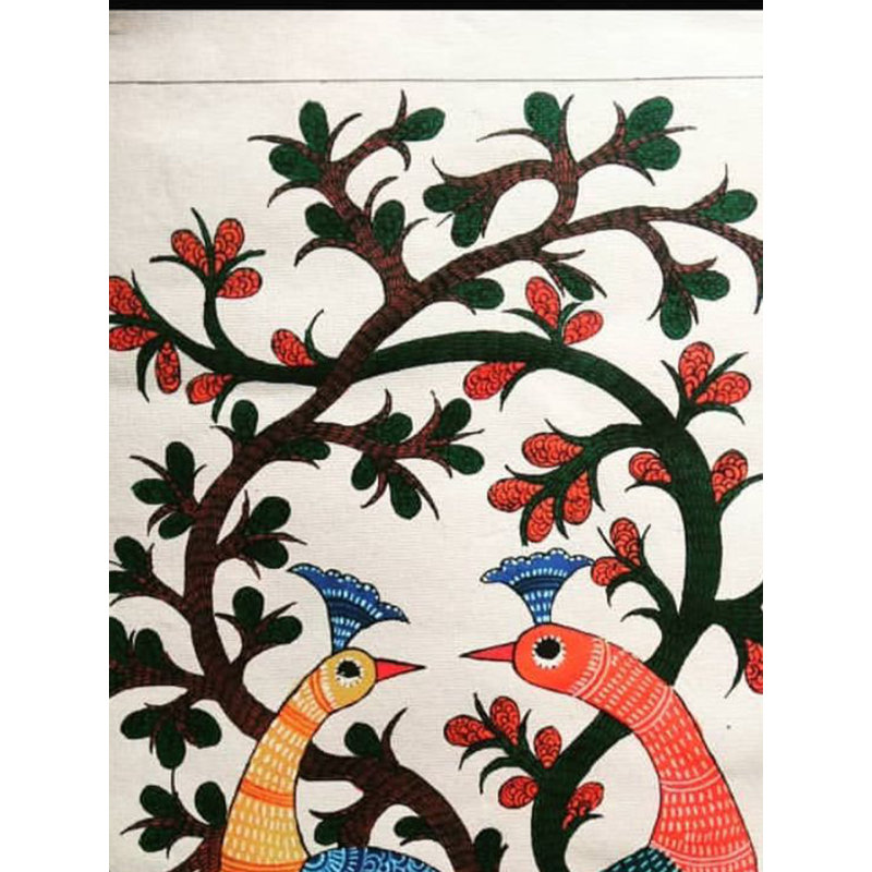 Paon se regardant l'un l'autre Gond, peinture | Acrylique sur papier fait à la main | Avec cadre