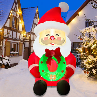 5 FT Christmas Inflatable Santa Holding Wreath with Built-in LED Lights