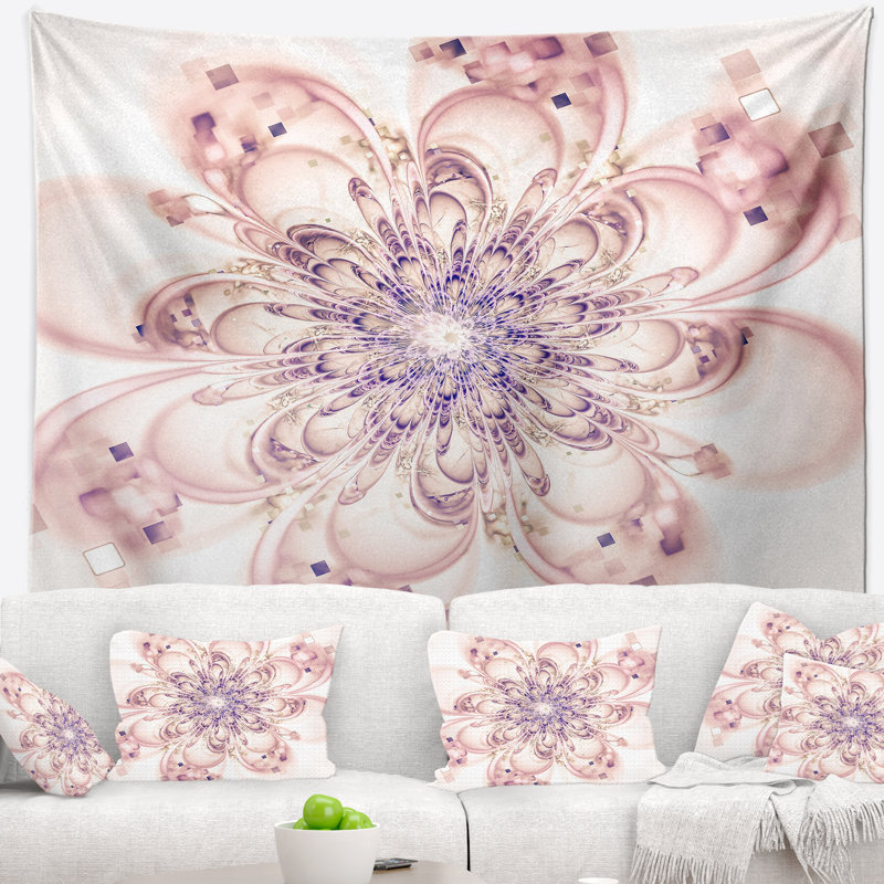 Fleur pleine fleur fractale en tapisserie rose, H 78 po x l 92 po