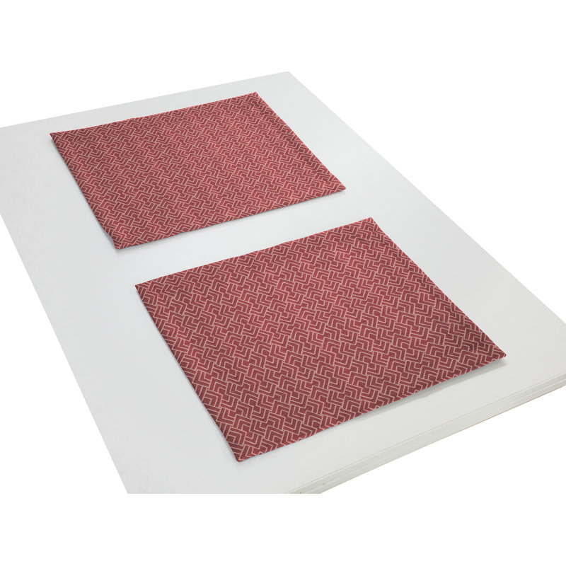 Salguero Cotton Geometric Rectangle Placemat, Dark red
