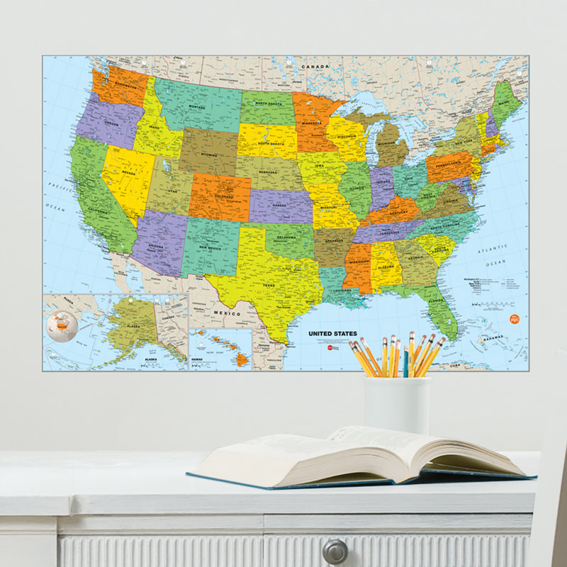 Multicolor Rectangular USA Dry Erase Map Wall Decal
