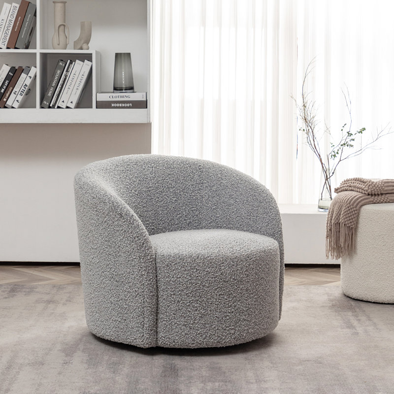 Cleaven 34" W Boucle Upholstered Swivel Barrel Chair, Black/White