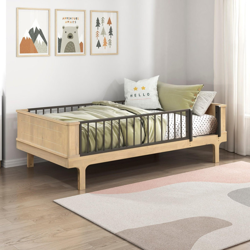 Rustic Industrial Style Platform Bed Built-in Guard Rails
