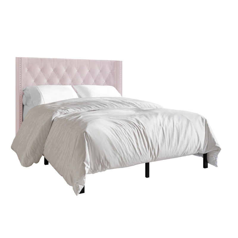 Ffyona Upholstered Wingback Bed, Light Pink, Queen