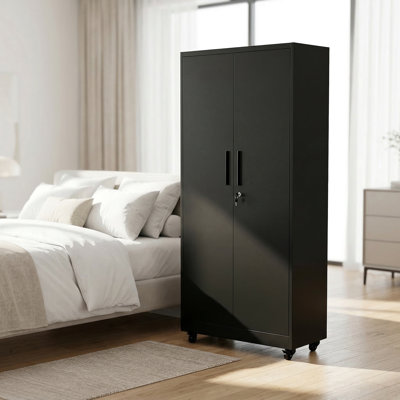 Heavy-Duty Rolling Metal Storage Cabinet with Lockable Wheels and Adjustable Shelves for Garage and Workshop Organization