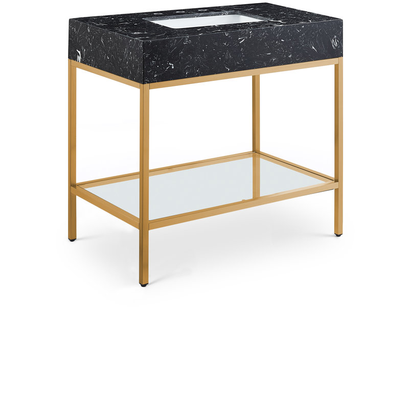 Marmo 36" Single Bathroom Vanity, Brushed Brass, Black