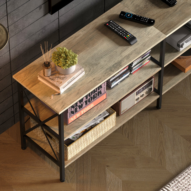 63" W TV Stand for 70 Inch TVs with 3-Tier Open Storage Shelves, Industrial Entertainment Center with Metal Frame, Modern Media Console for Living Room, Gaming Room 