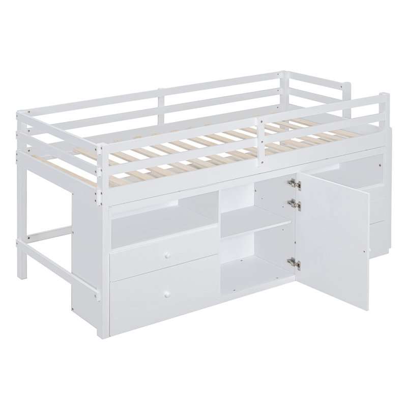 Jangro Kids Twin Loft Bed with Drawers, White