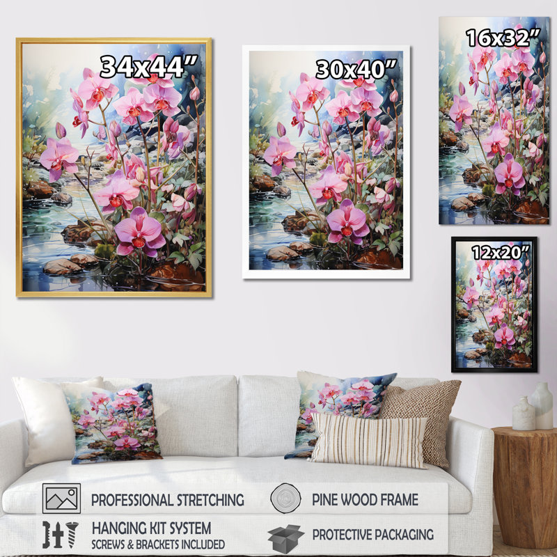 «Luria Meadow Delicate Orchid Oasis I», reproduction sur toile, Cadre photo noir, H 44 po x l 34 po x P 1,5 po
