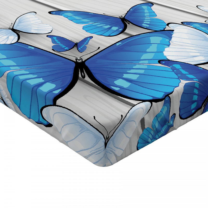 Blue Butterfly Print Microfiber Twin Fitted Sheet