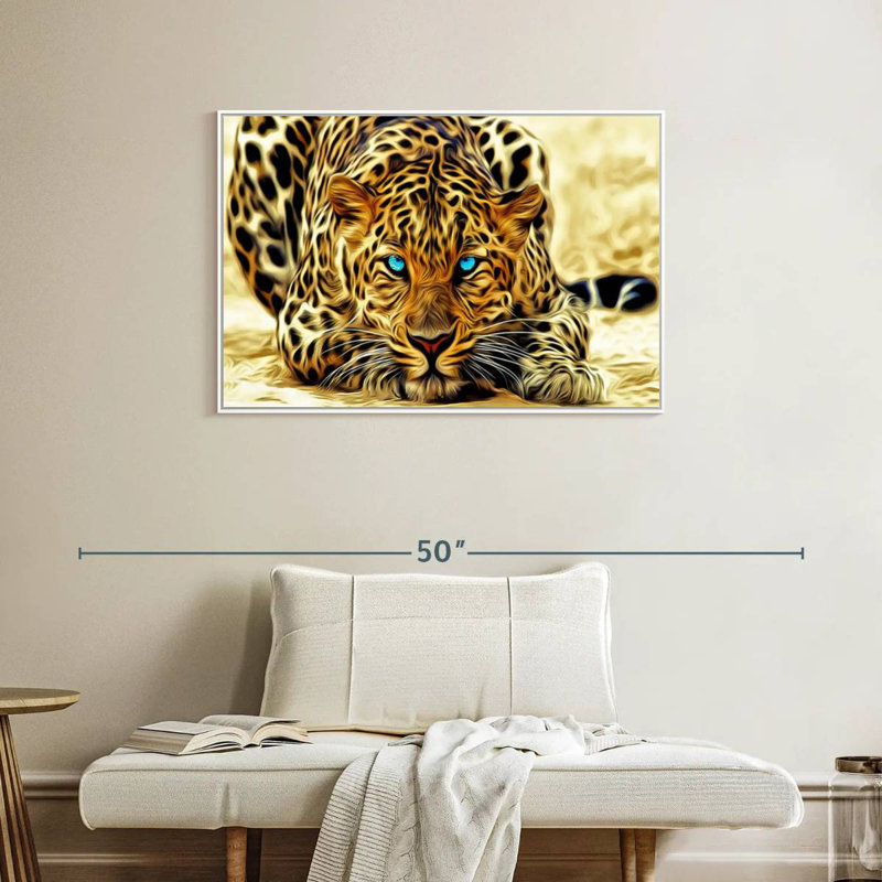 Jaguar aux yeux bleus, Cadre flottant blanc, 37 po x 25 po