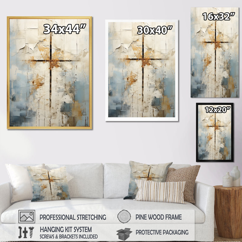 Art mural croix de Christianisme beige de Jessus II, Toile tendue, H 32 po x l 24 po, Sans cadre