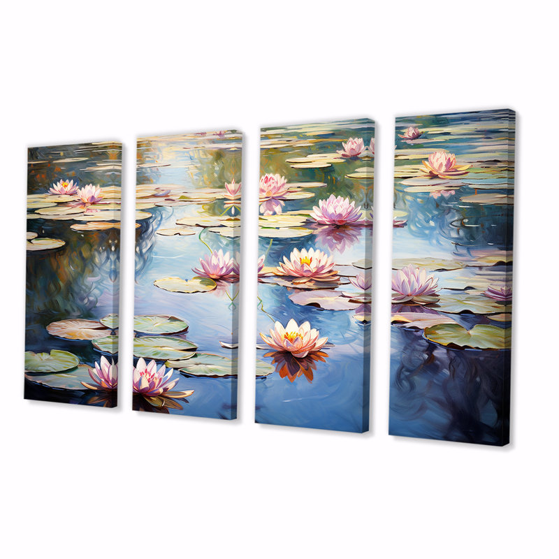 Monet S Water Lily Pond Reflections II - Lake, art mural sur toile 4 pièces, H 28 po x l 48 po