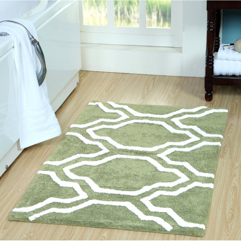 Marvela Cotton Bath Rug, 34" x 21", Sage Green/White