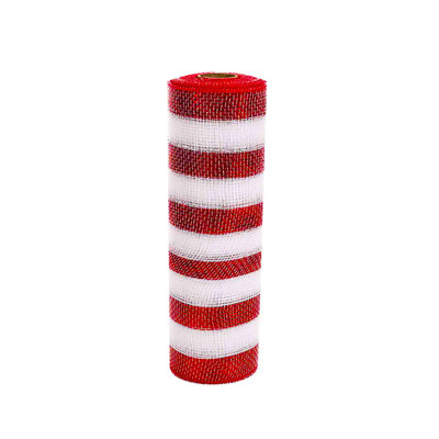 Hots Christmas Candy Color Red And White Striped Mesh Rolls Diy Christmas Tree Decorative Ribbon Ribbon Mesh