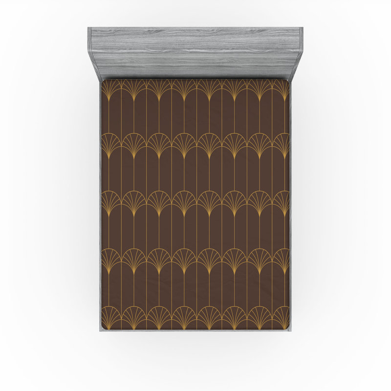 Art Deco Fitted Sheet, Full Fitted Sheet, Dark Brown/Sand Brown Abstract