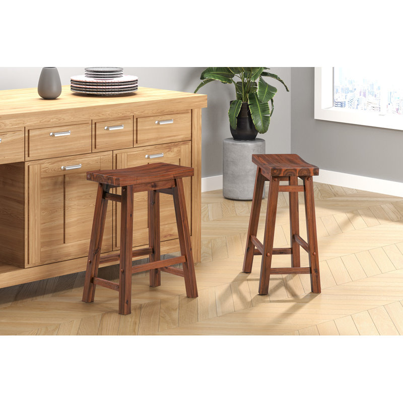 Alessandro Counter Stool with Solid Wood Frame, Chestnut Wire-Brush, Counter Stool (24" Seat Height), 2
