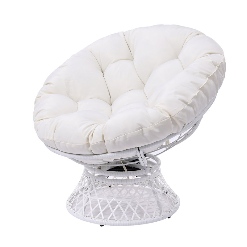 Hubhalsun 360° Swivel Papasan Chair, Round Wicker Papasan Chair with Thick Cushion, 350 lbs Capacity Indoor/Outdoor Papasan Chair for Patio, Living Room, Bedroom