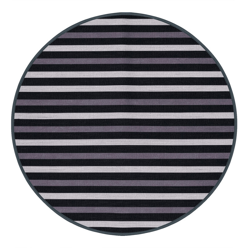 Tapis gris à rayures horizontales lavable à la machine, Rond 6 pi