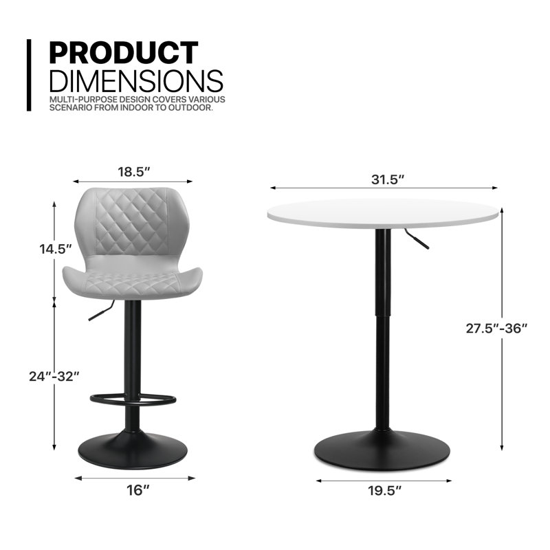 Ensemble de salle à manger L 31,5 x l 31,5 Latika, Blanc, gris