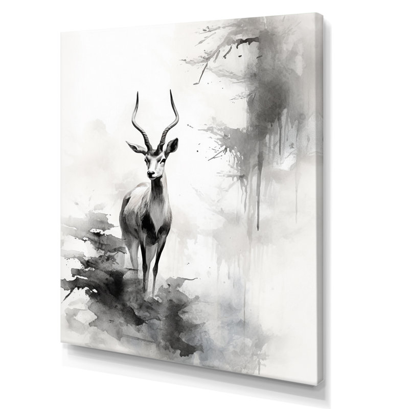 «Gray Asian Art Antelope Sumi», reproduction sur toile, H 44 po x l 34 po x P 1,5 po, Toile tendue