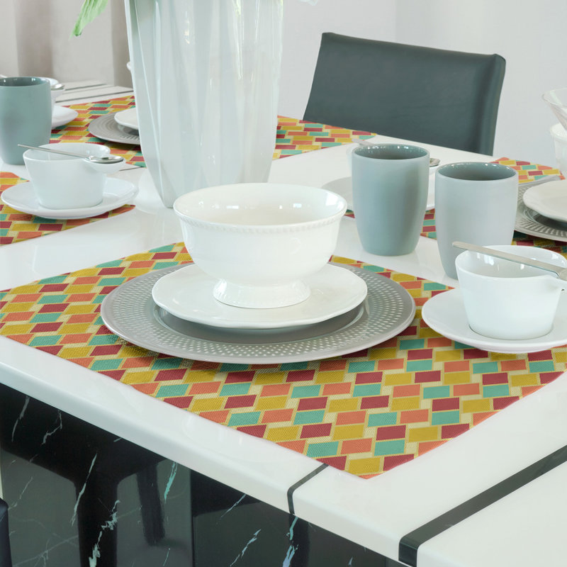Napperon en coton 18 "Retro Diamonds, Jaune et orange