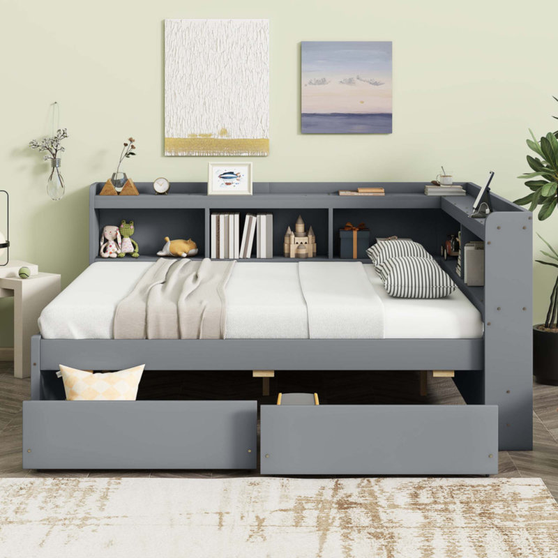 Full Size L-Shaped Bookcases Bed