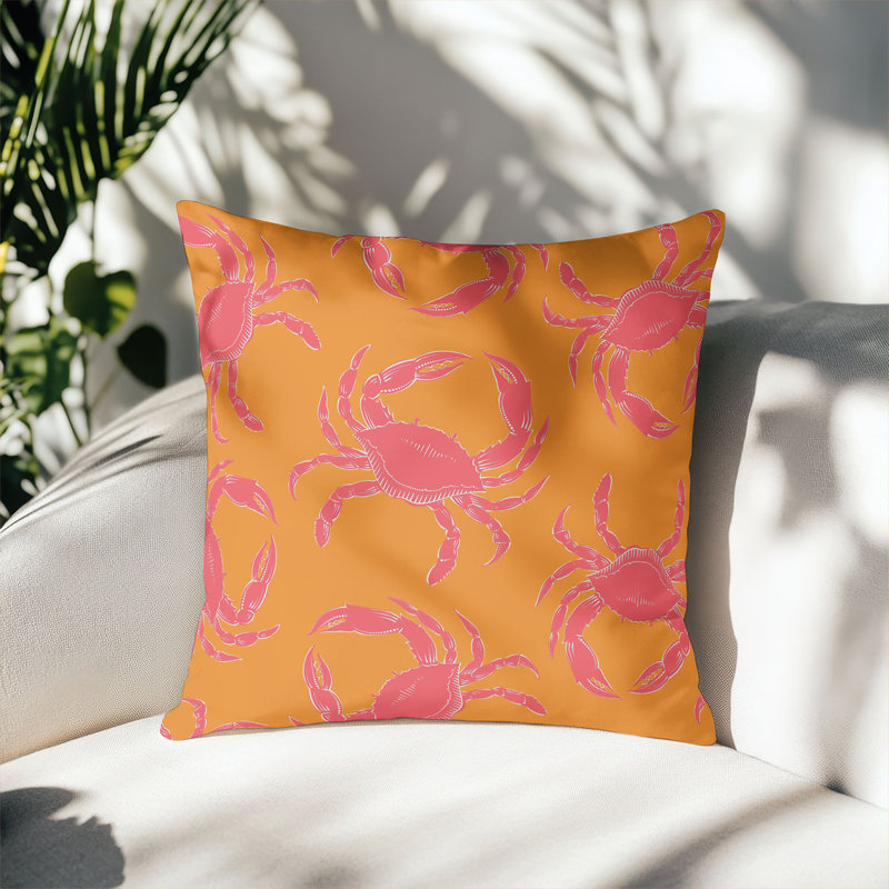Coussin décoratif d'extérieur Crabby, Carré 16 po, Orange