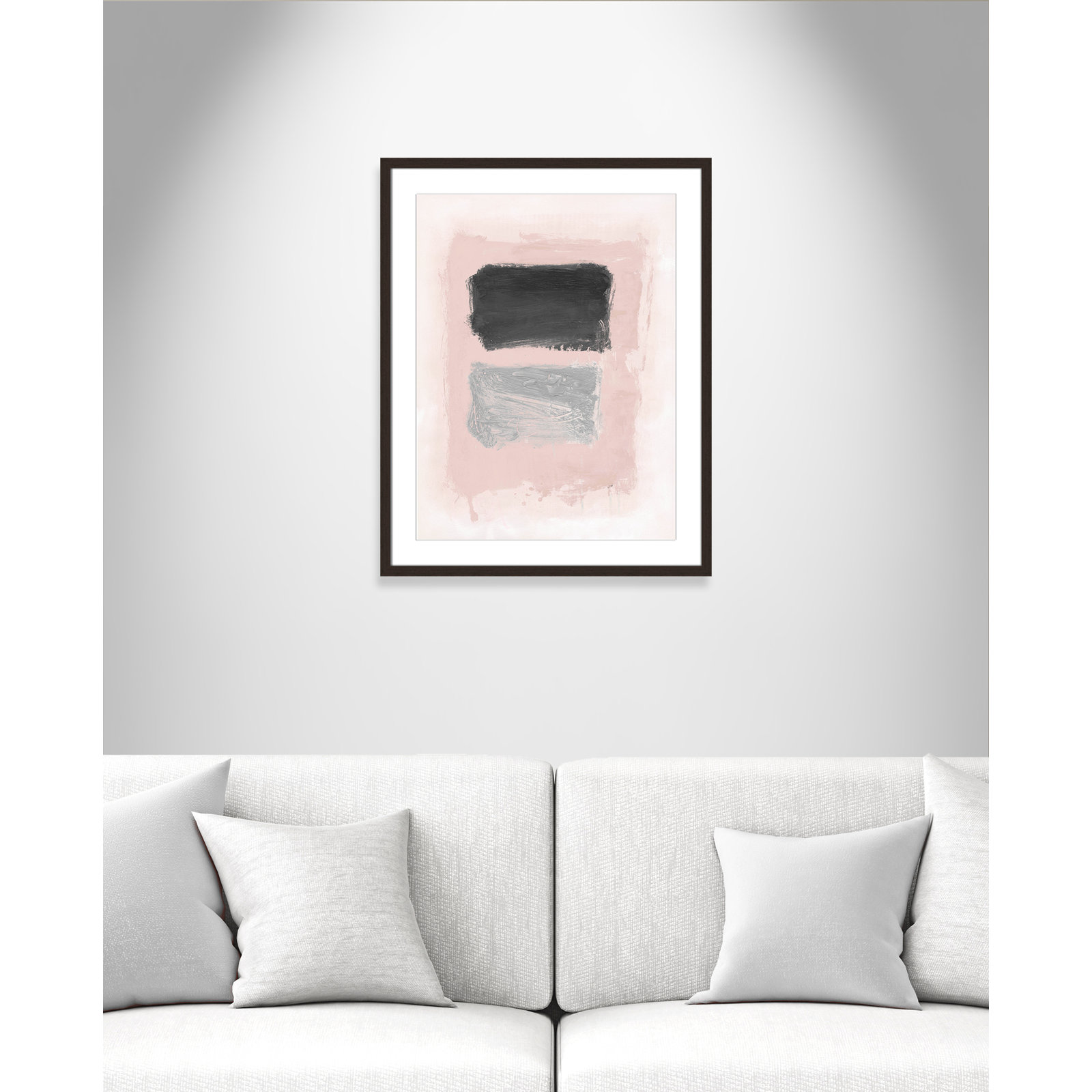 Pink, Black and Silver Shimmer I Print, Walnut Matted Picture Framed, 29.5" H x 23.5" W x 1.25" D