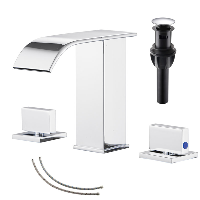 Widespread 2-handle Bathroom Faucet with Drain Assembly, Polished Chrome