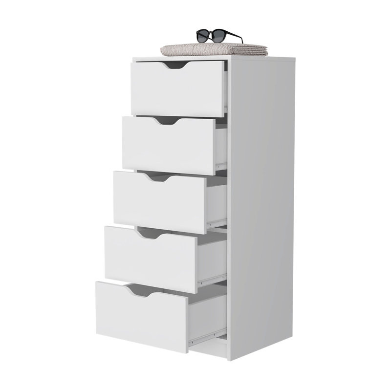 Commode 5 tiroirs Dillon, commode haute Dillon, White